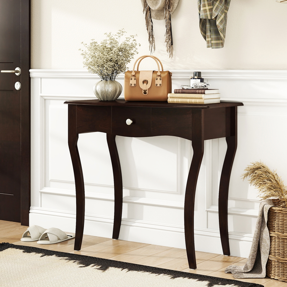 JV13336CF Console Table with Drawer & Solid Wood Frame, Espresso