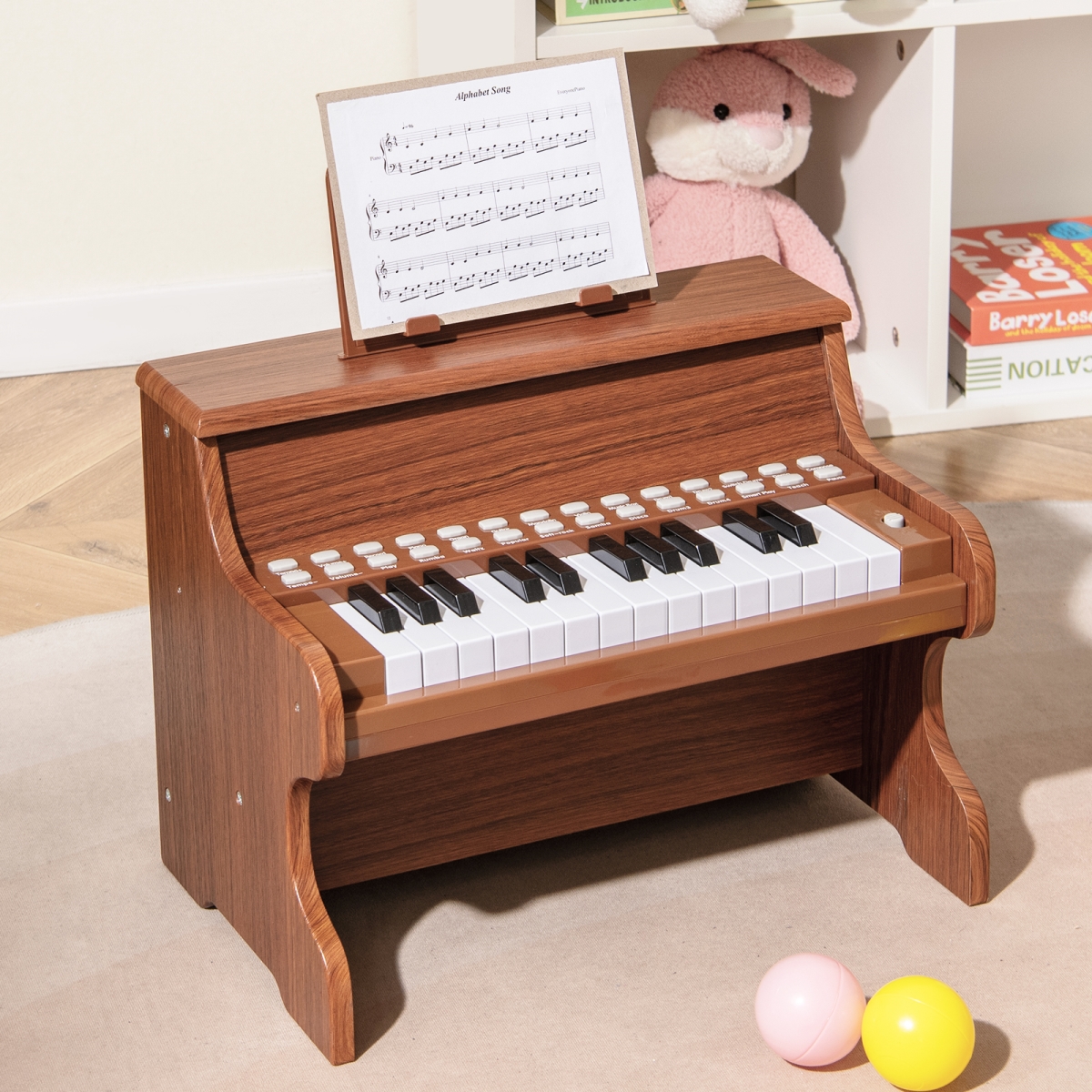 TM10159CF 25 Keys Kids Piano Keyboard with Adjustable Speed & Teaching Mode, Brown