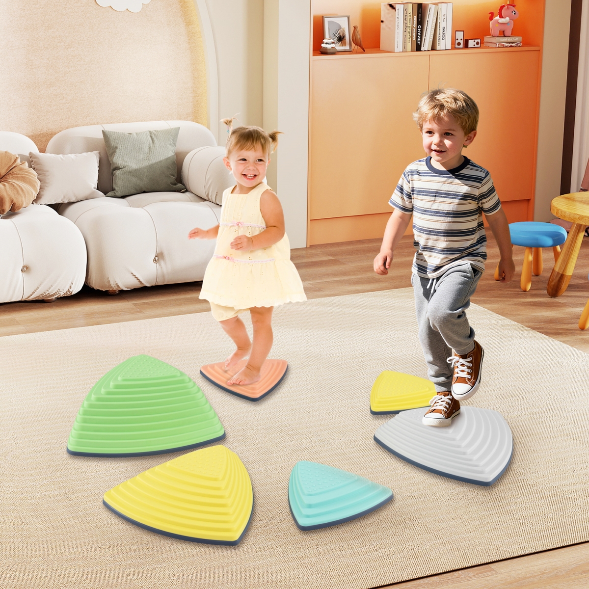 UY10196MK Stepping Stones for Kids Non-Slip Balance Stones with Storage Bag, Multi Color - Set of 6