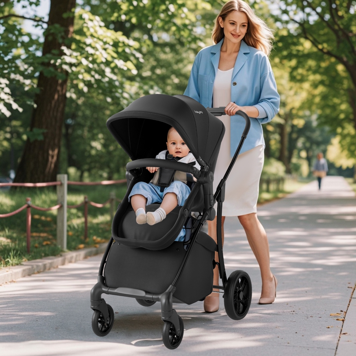 BC10275US-DK 2-in-1 Baby Stroller with Bassinet Mode & Reversible Seat, Black