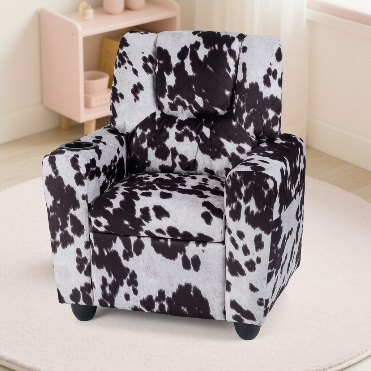 HY10458WH Kids Recliner Chair - Push Back Toddler Reclining Armchair with Cup Holder, White