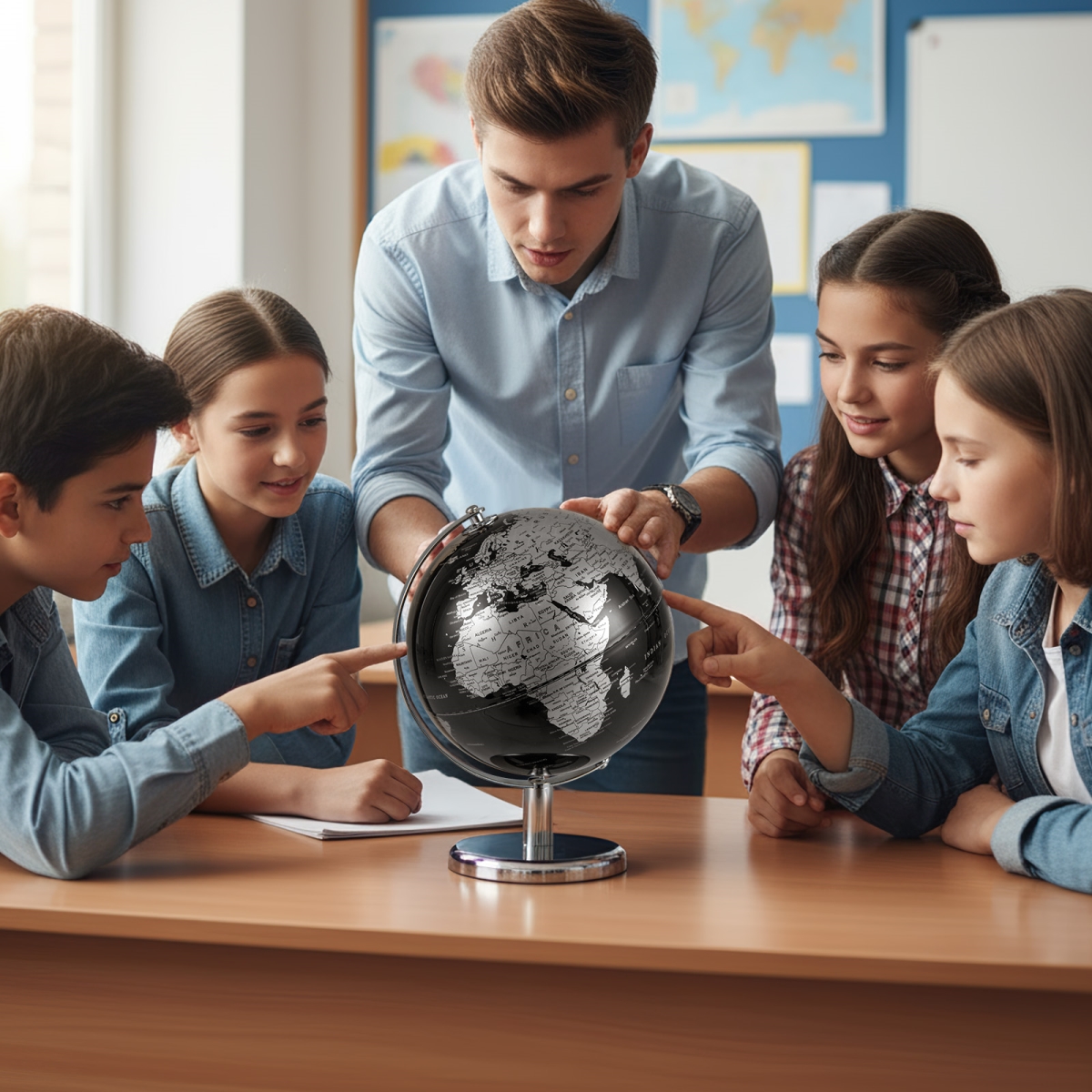 HZ10338SL 8 in. World Globe Modern Decorative Tabletop Earth Globe, Silver
