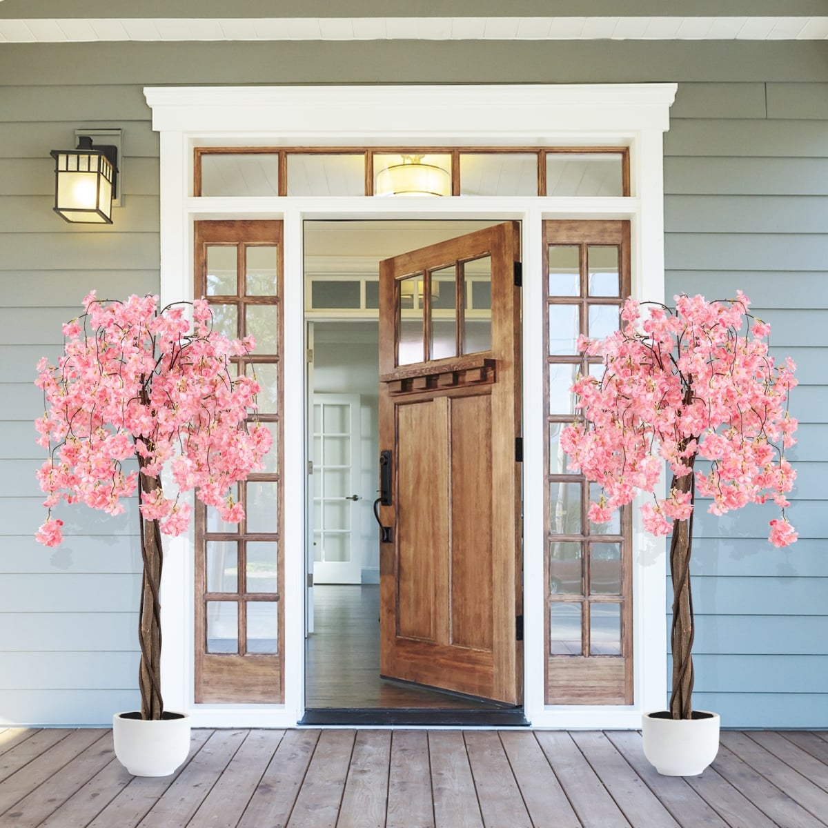 HZ10356PK-2 5.5 ft. Tall Artificial Cherry Blossom Tree with Pink & White Flowers, Pink - Pack of 2