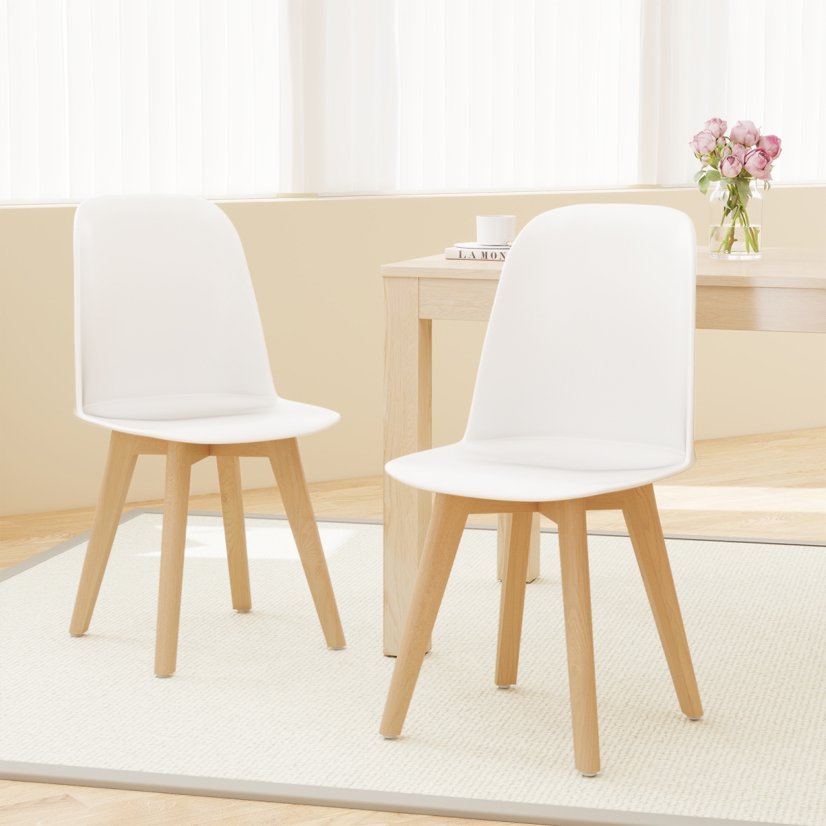 KC58457WH-2 Modern Dining Chair with Solid Beech Wood Legs & Tilt Backrest, White - Set of 2