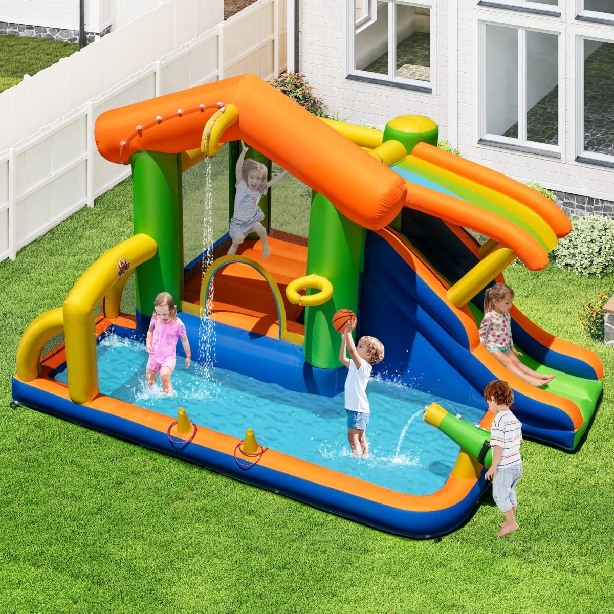 NP12495 8-in-1 Inflatable Bounce House Water Park without Blower, Multi Color