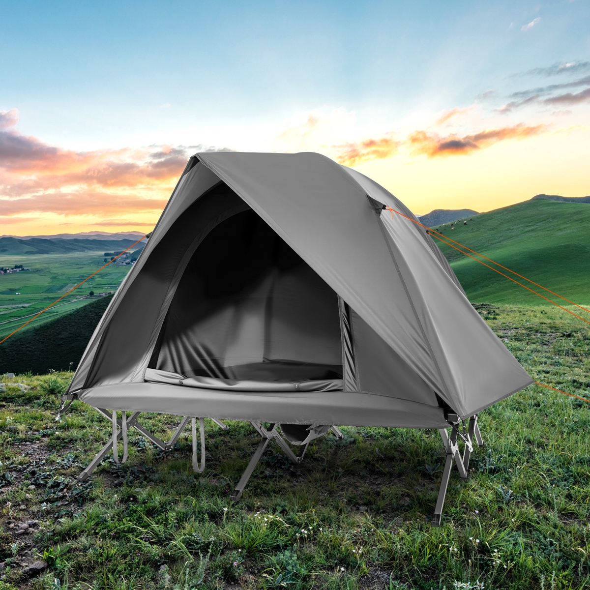 NP12573HS 2-Person Camping Cot Tent Foldable Off-Ground Camping Combo for Adults, Gray