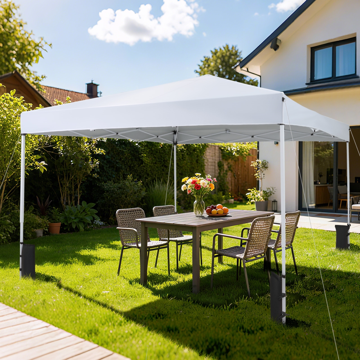 NP12805WH 10 x 10 ft. Pop Up Canopy Tent with Carrying Bag & 4 Sandbags, White