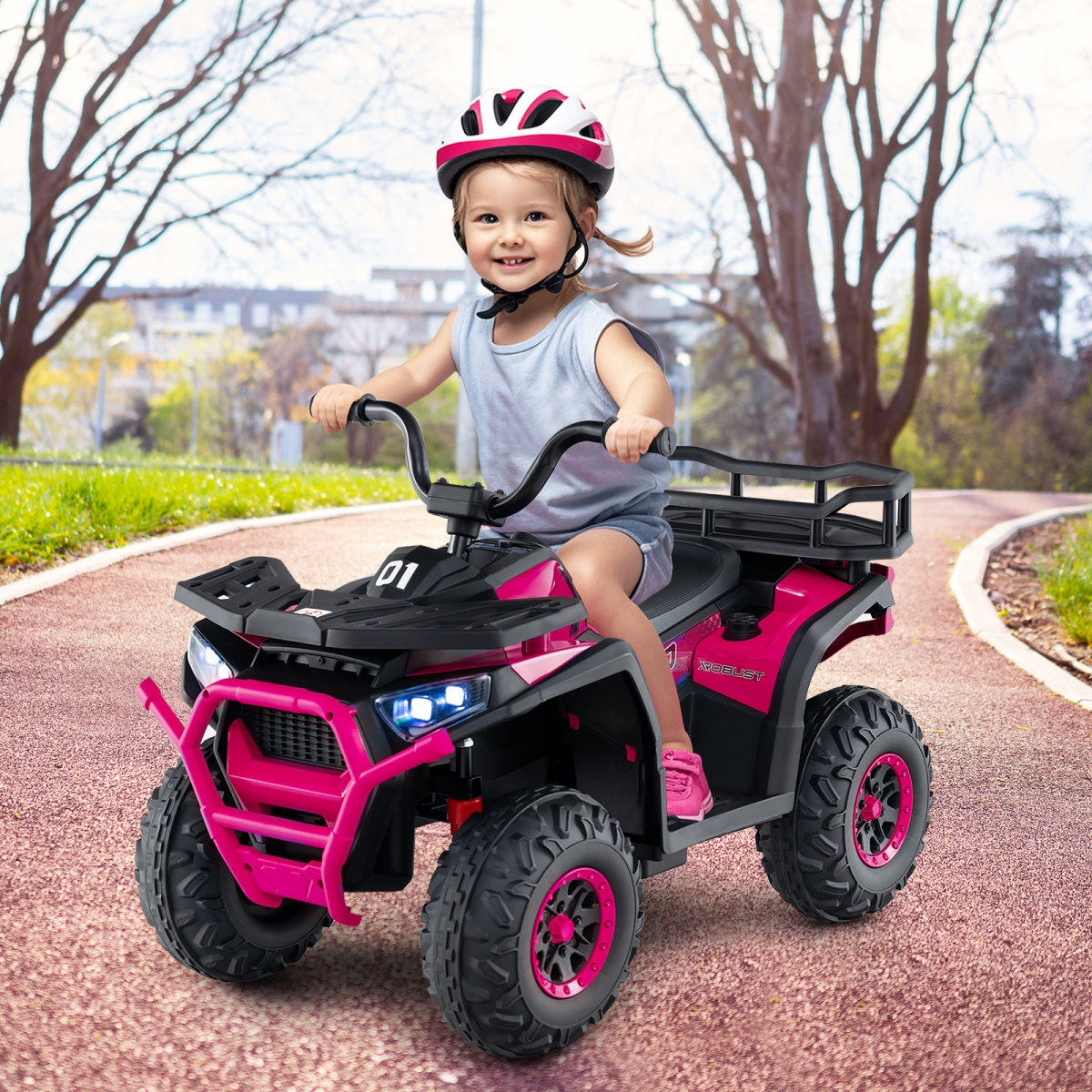 TQ10366US-MH 24V Kids Ride-on Electric ATV Quad Car with Realistic Sounds & LED Lights, Pink