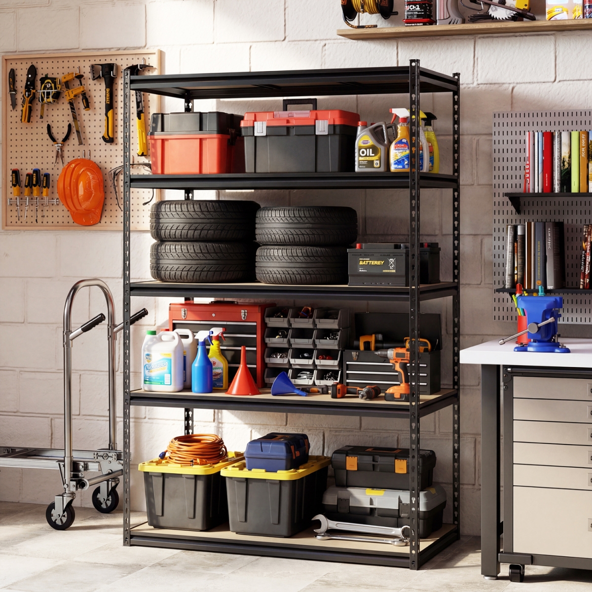 4-TA10117BK 5-Tier Garage Shelving Unit 2200 lbs Heavy Duty Adjustable Utility Rack - Black - Set of 4