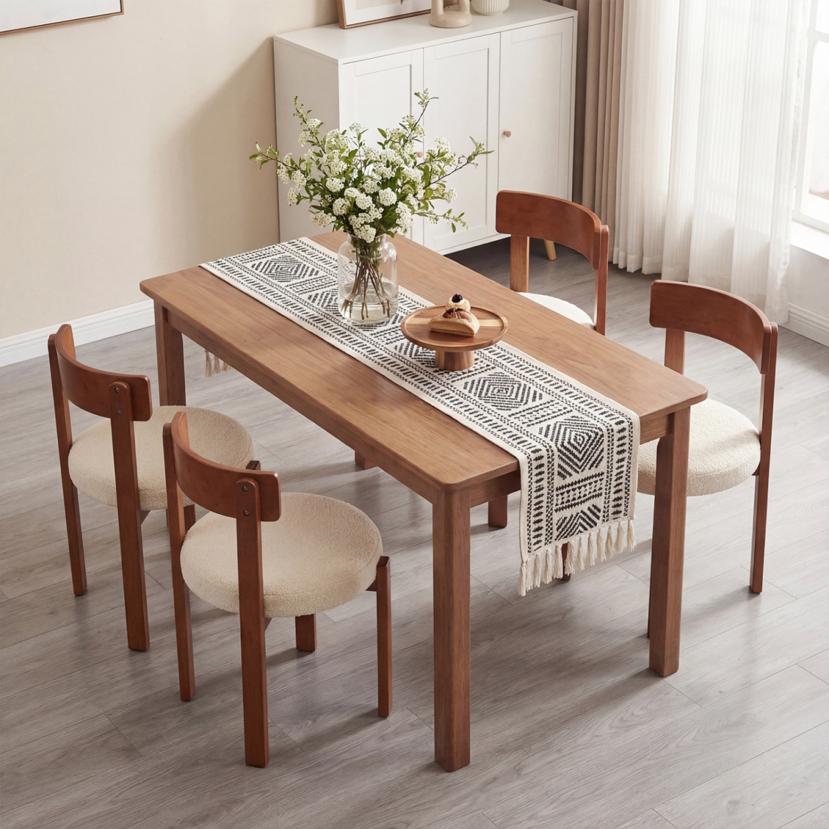 2-JV13314BN Modern Dining Chairs with Solid Rubber Wood Legs - Brown - Set of 4