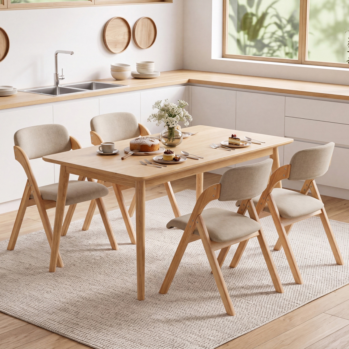 2-JV14695MS-2 Folding Dining Chairs with Cushion - Beige - Set of 4