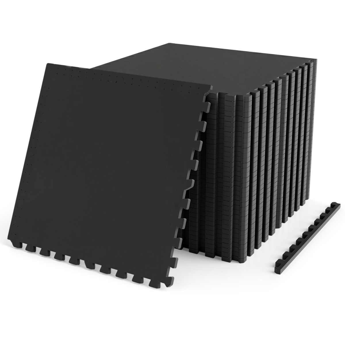 2-HZ10644DK-18 0.55 in. Thick Rubber Top Exercise Mat 70 Sq. ft. with Borders - Black - 2 Piece