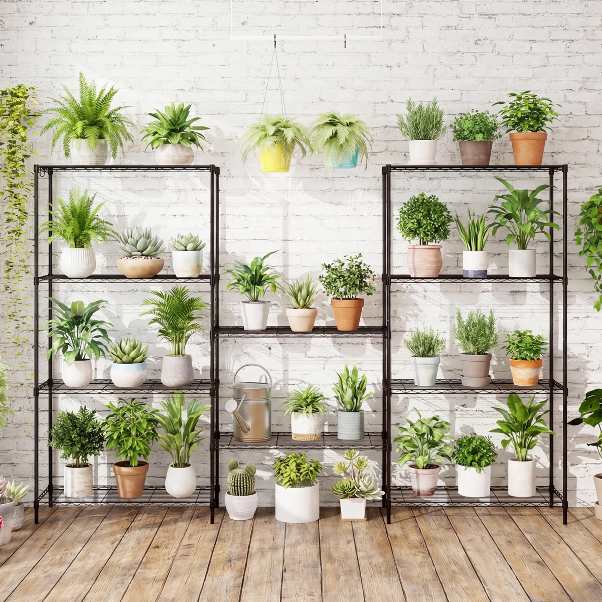 2-JV13581DK 5-Tier Metal Storage Shelving Unit with V-Shaped Wire Rack & 1250 lbs Capacity - Black - Set of 2