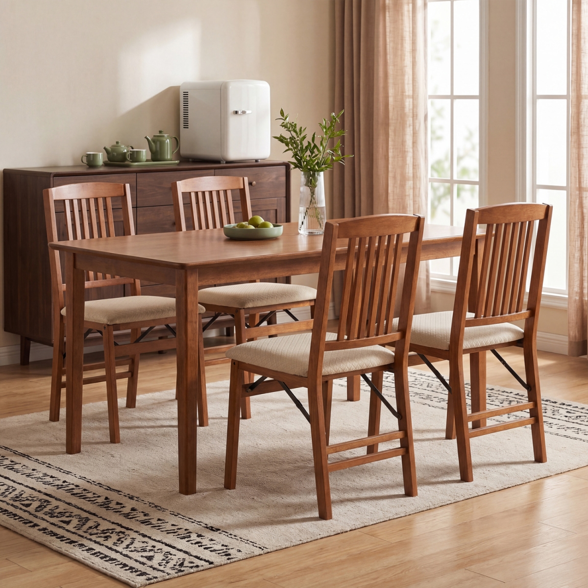 2-JV11759HT Foldable Upholstered Kitchen Chairs with Padded Seat - Beige - Set of 4