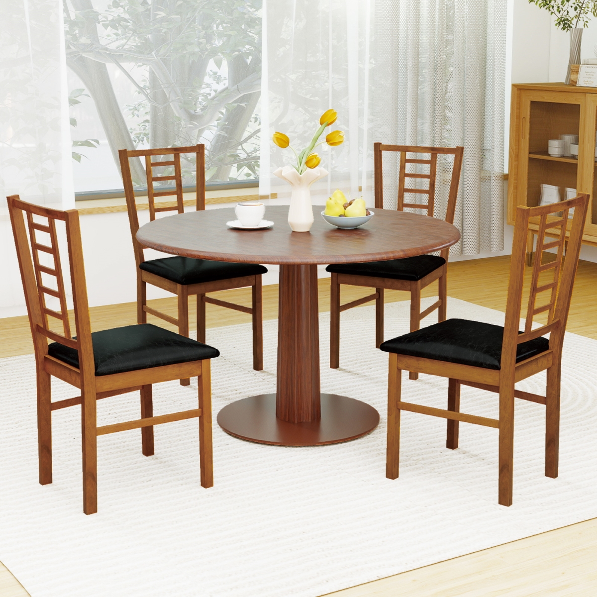2-JV13567BN PU Leather Upholstered Wood Dining Chairs - Walnut - Set of 4