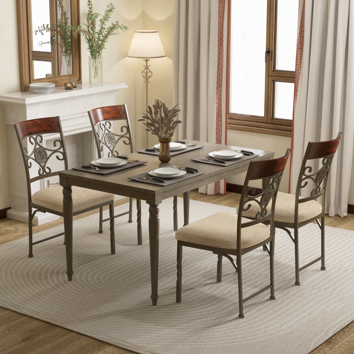 2-JV10986BN-2 Dining Room Chairs Armless Kitchen Chairs Set with Seat Cushion - Brown - Set of 4