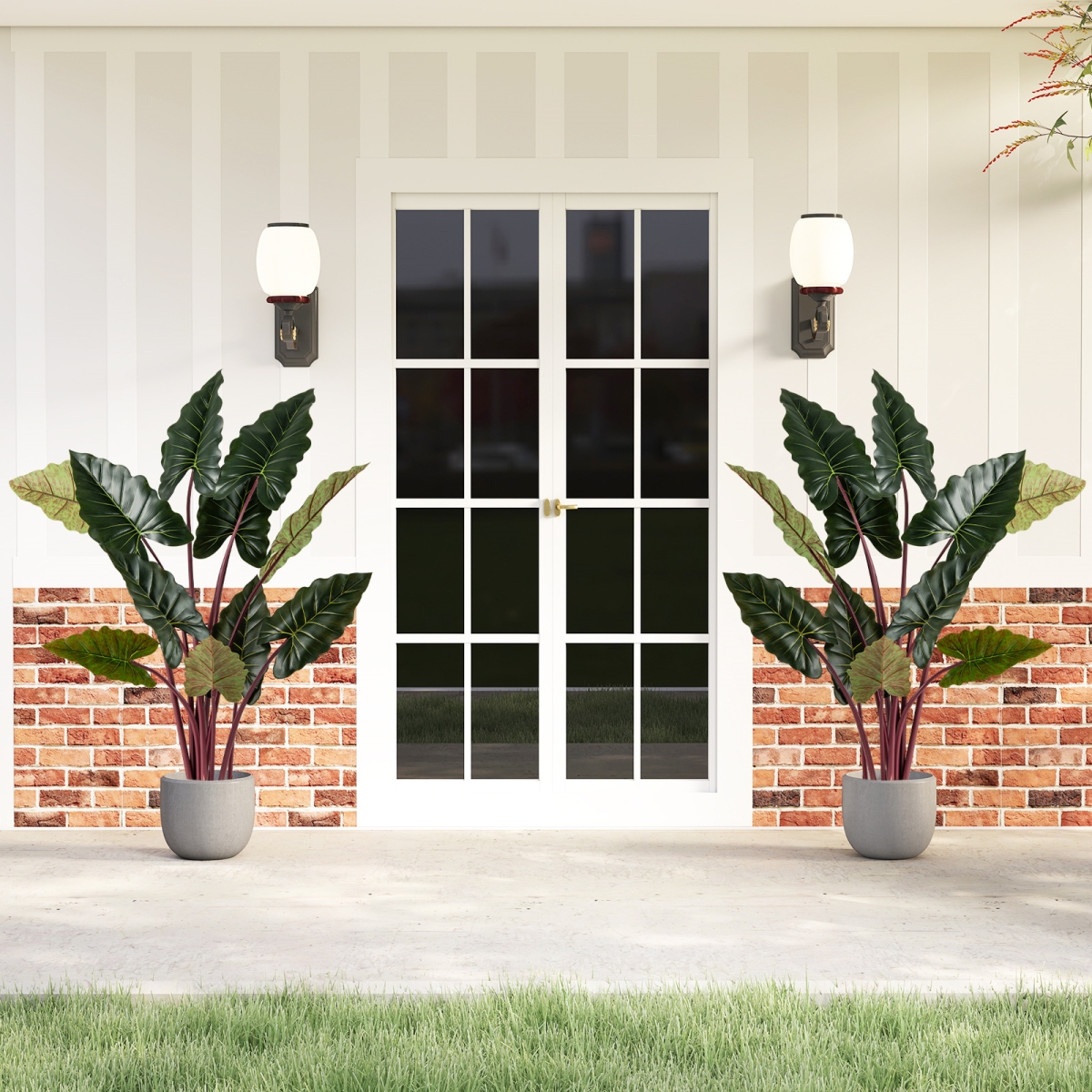 2-HZ10303-1 Artificial Rainbow Taro Tree 63 in. Tall with 11 Faux Leaves - Green & Black - Pack of 2