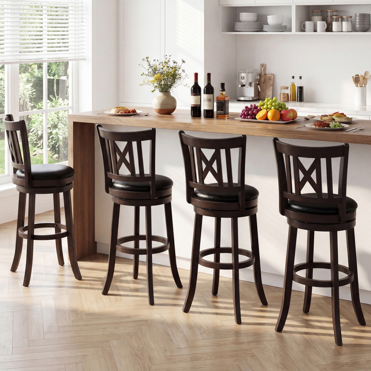 2-JV12732TP-29 Bar Stools Swivel Bar Chairs with Hollowed Backrest & Footrest - 30 in. - Set of 4
