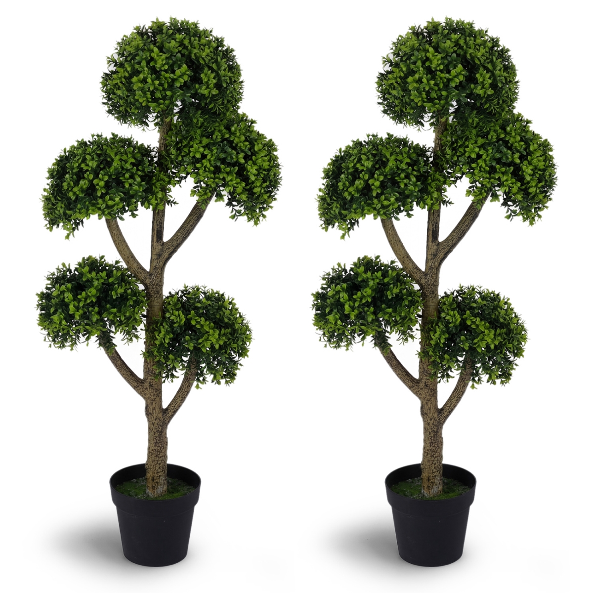2-HZ10544 Artificial Boxwood Topiary Tree 46 in. with 5 Ball-Shaped Topiaries - Set of 2