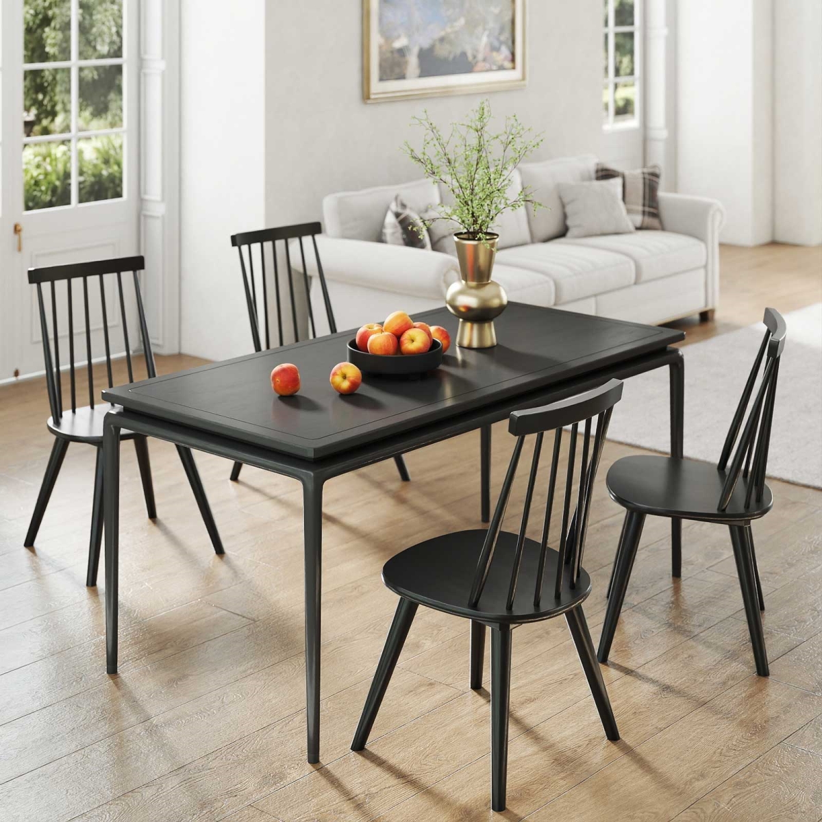 2-JV13265DK Windsor Dining Chair with Solid Rubber Wood Frame - Black - Set of 4