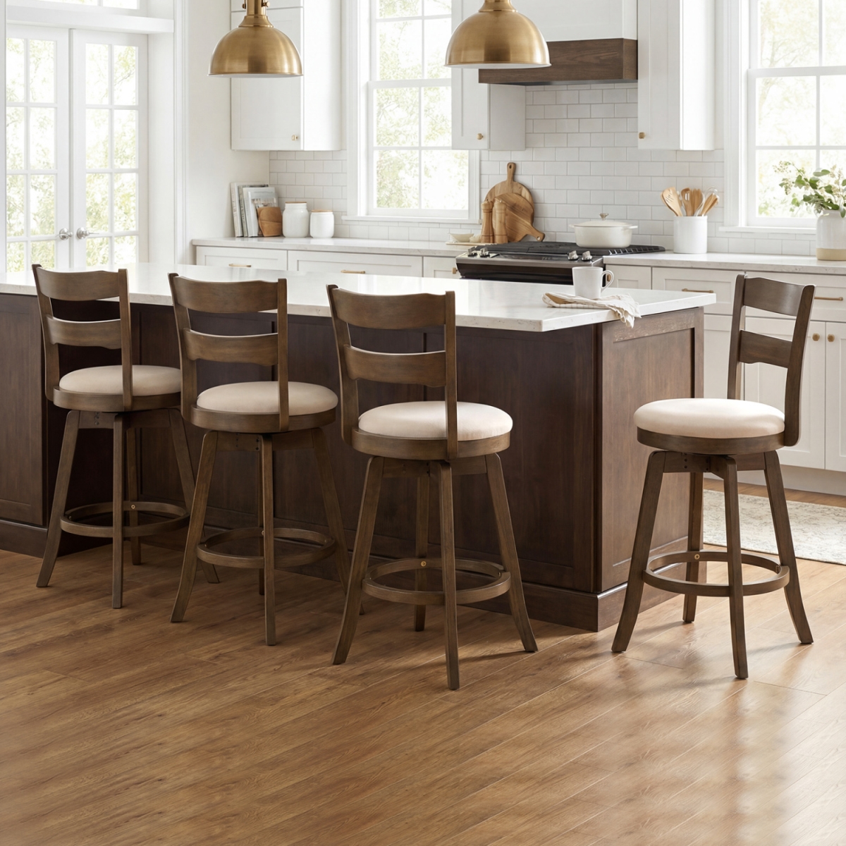2-JV13613AS-24 25 in. Swivel Counter Barstools with Backrest & Upholstered Seat - Set of 4
