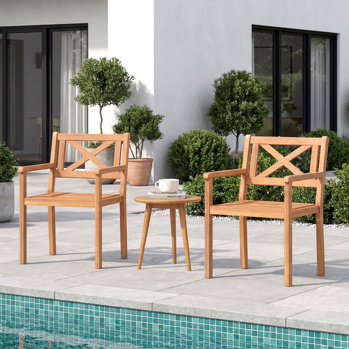 2-JV14136-2 Outdoor Garden Acacia Wood Patio Dining Chairs for Porch - Set of 4