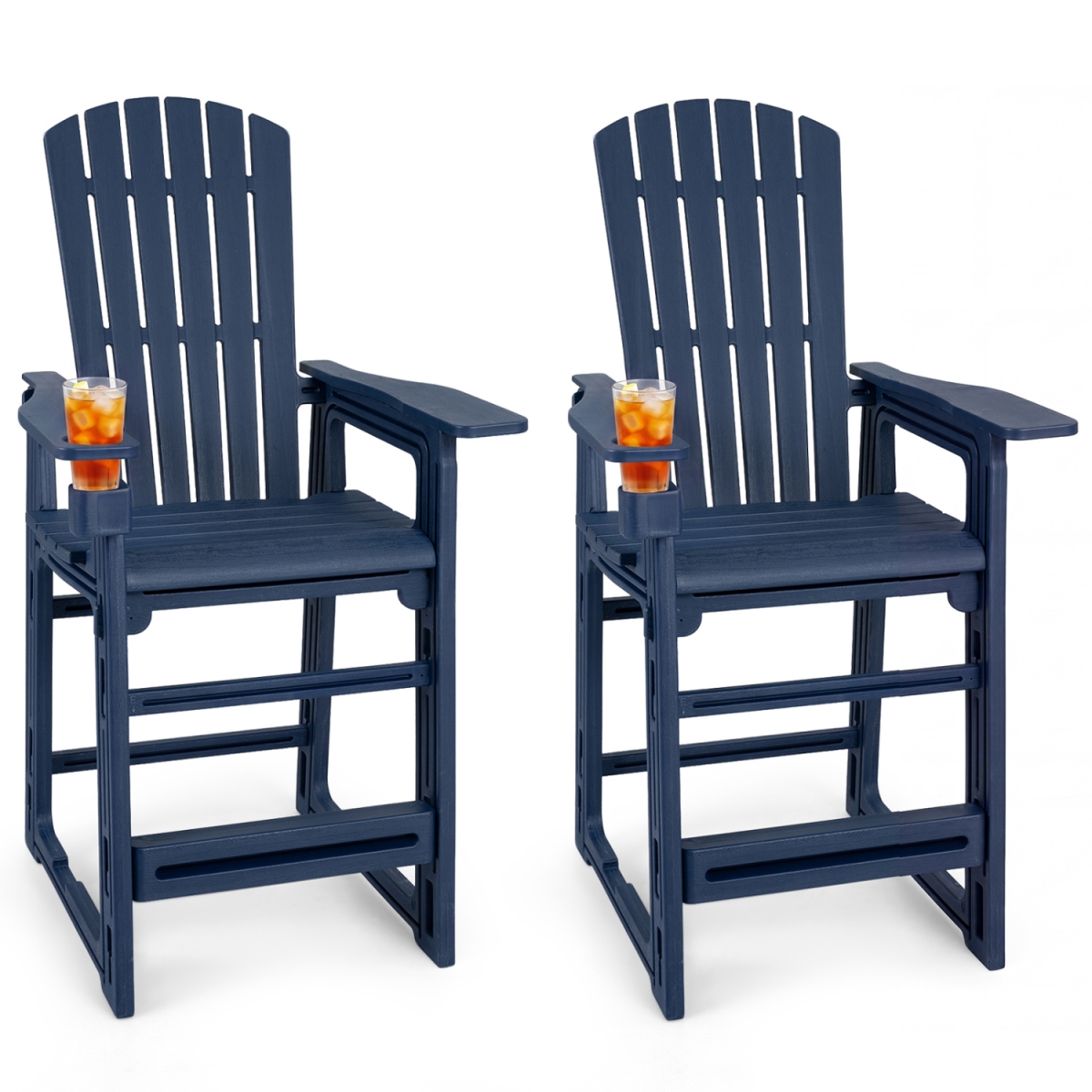 2-NP13810BL-1 Outdoor 29 in. Height Bar Stool with Backrest & Armrests - Blue - Set of 2