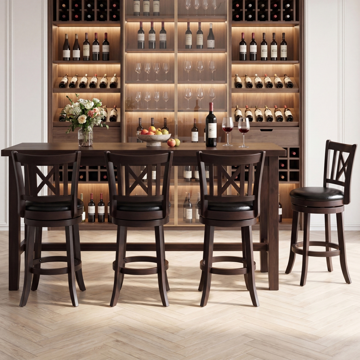 2-JV12732TP-24 Bar Stools Swivel Bar Chairs with Hollowed Backrest & Footrest - 26 in. - Set of 4