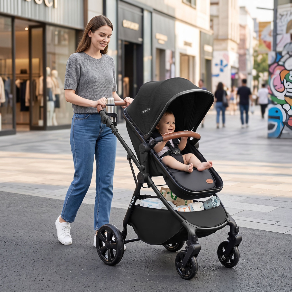 BC10331US-DK 2-in-1 Convertible Baby Stroller with Car Seat Adapters - Black