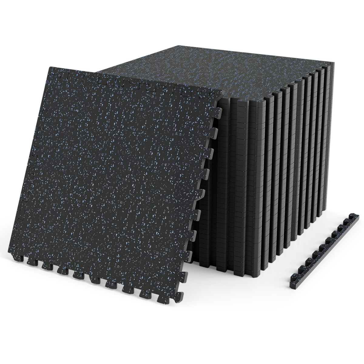 2-HZ10644BL-12 0.55 in. Thick Rubber Top Exercise Mat 96 Sq. ft. with Borders - Blue - 2 Piece