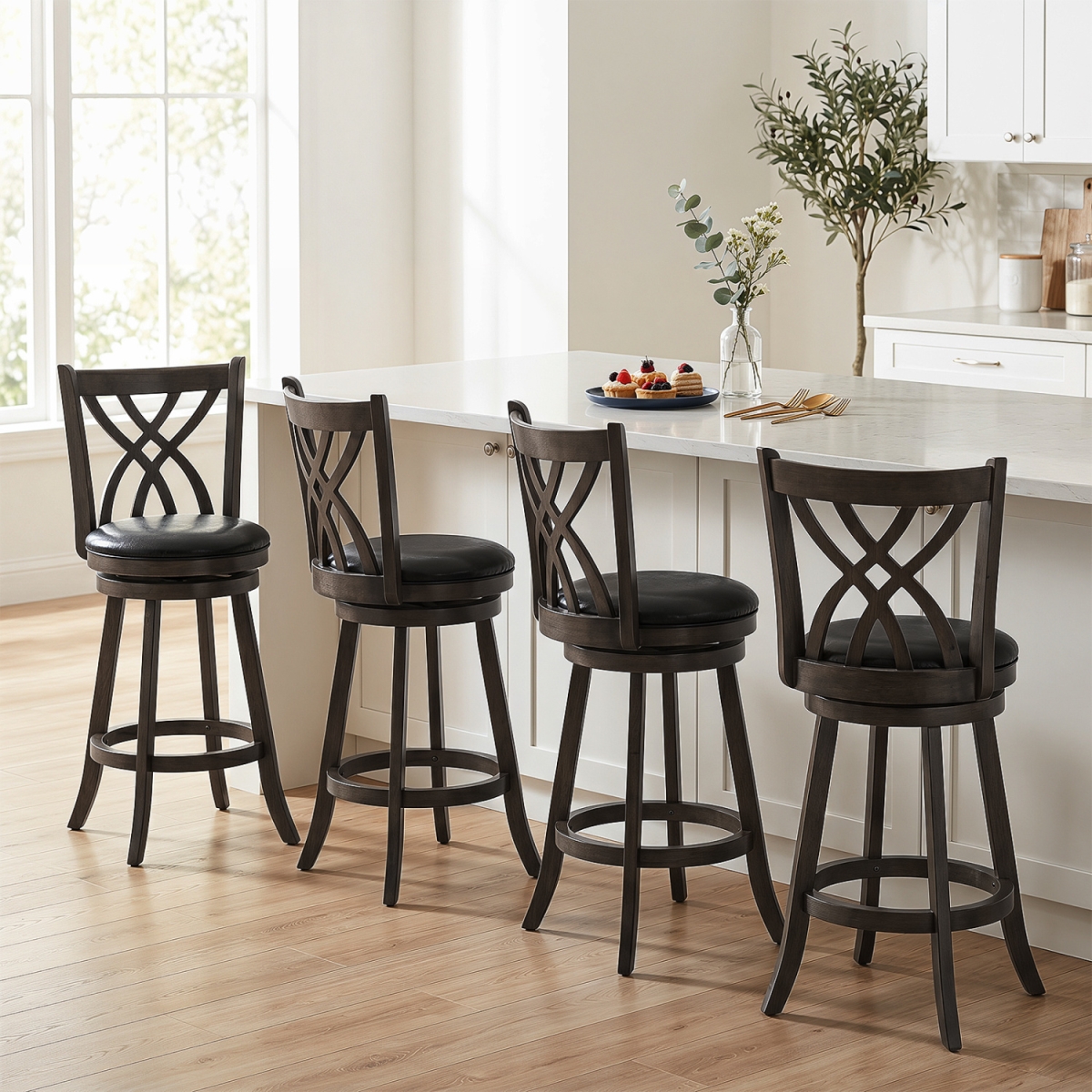 2-JV12801GR-29 29 in. Counter Height Bar Stools with Rubber Wood Frame - Gray - Set of 4