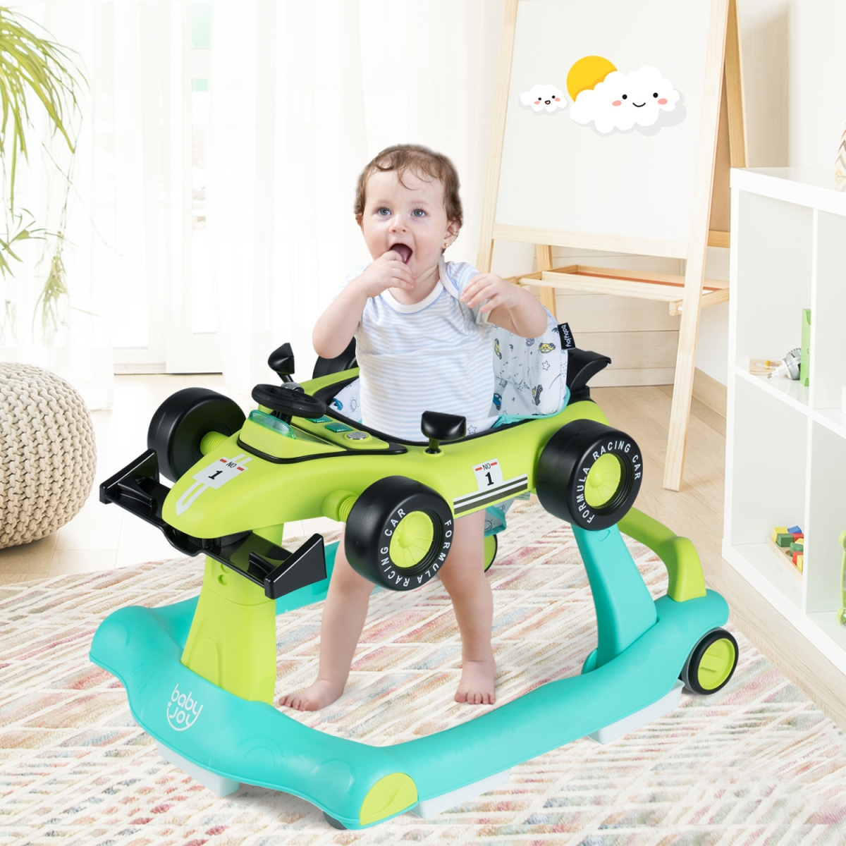 BC10229NY 4-in-1 Foldable Activity Push Walker with Adjustable Height - Green