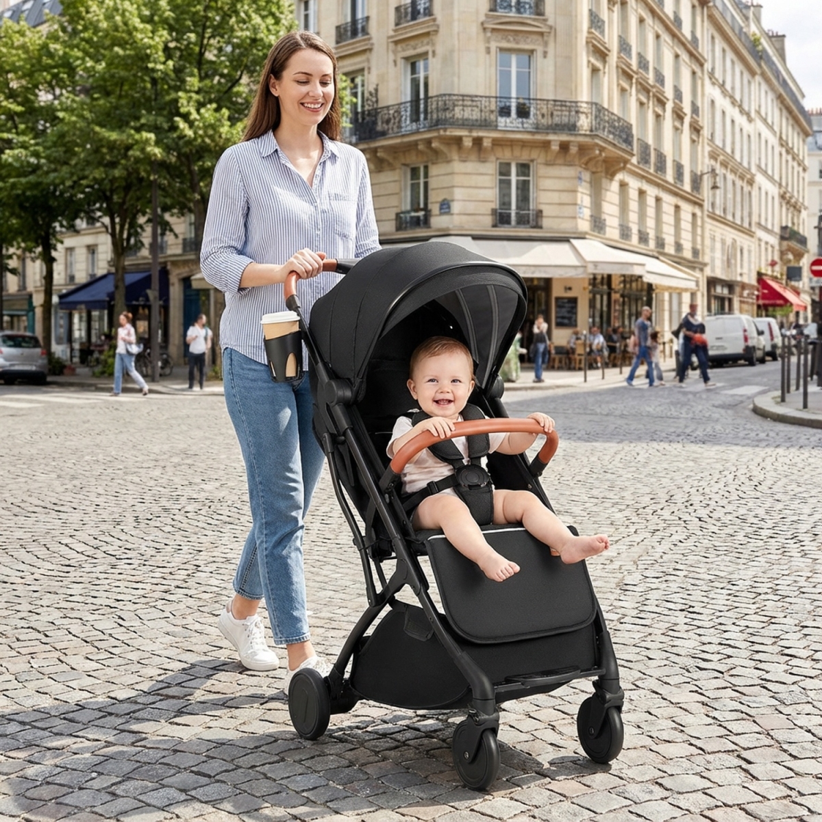 BC10266BK Lightweight Baby Stroller Compact Travel Stroller with One-Hand Folding - Black