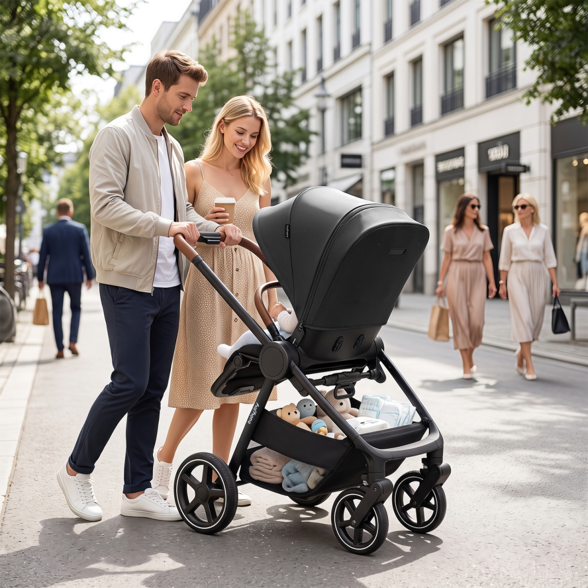 BC10346US-DK Convertible Travel Baby Stroller with Car Seat Adapters - Black