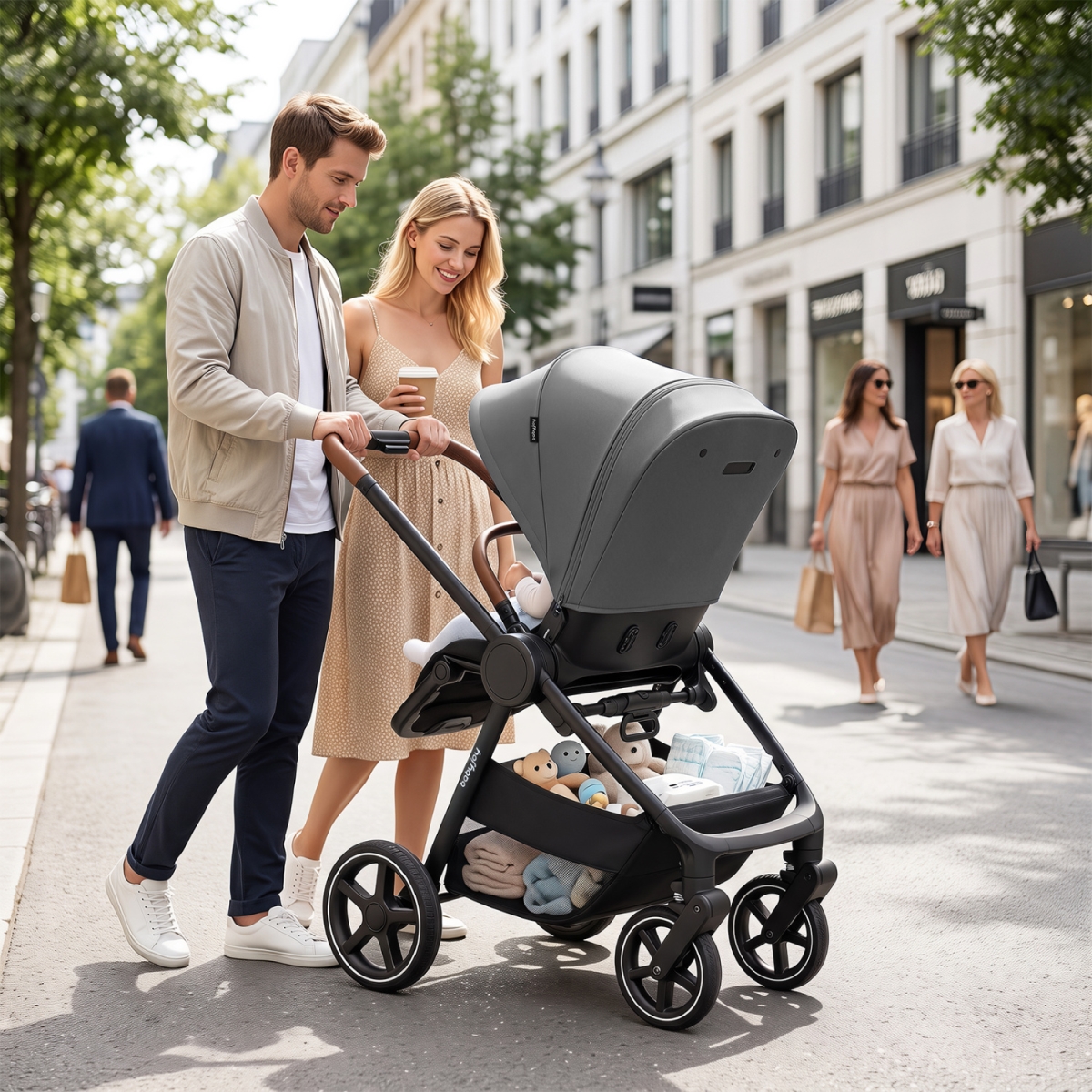 BC10346US-GR Convertible Travel Baby Stroller with Car Seat Adapters - Gray