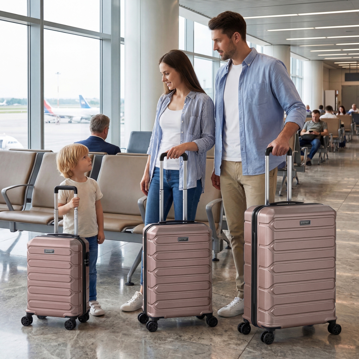 BL10020PI Hardside Luggage Set Lightweight Hardside Suitcases with 8-Spinner Wheels - Pink - 3 Piece