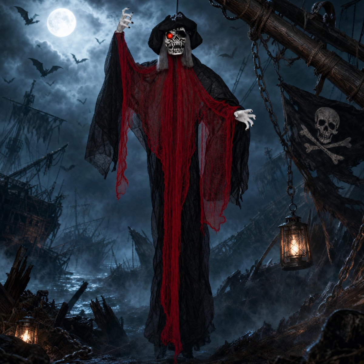 CM25664 9.4 ft. Animated Halloween Hanging Undead Pirate Decoration