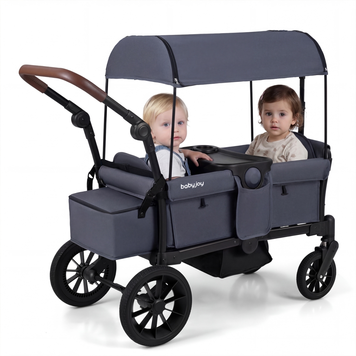 BC10341GR Foldable Wagon Stroller for 2 Kids Double Seater Toddler Stroller with Removable Canopy - Gray