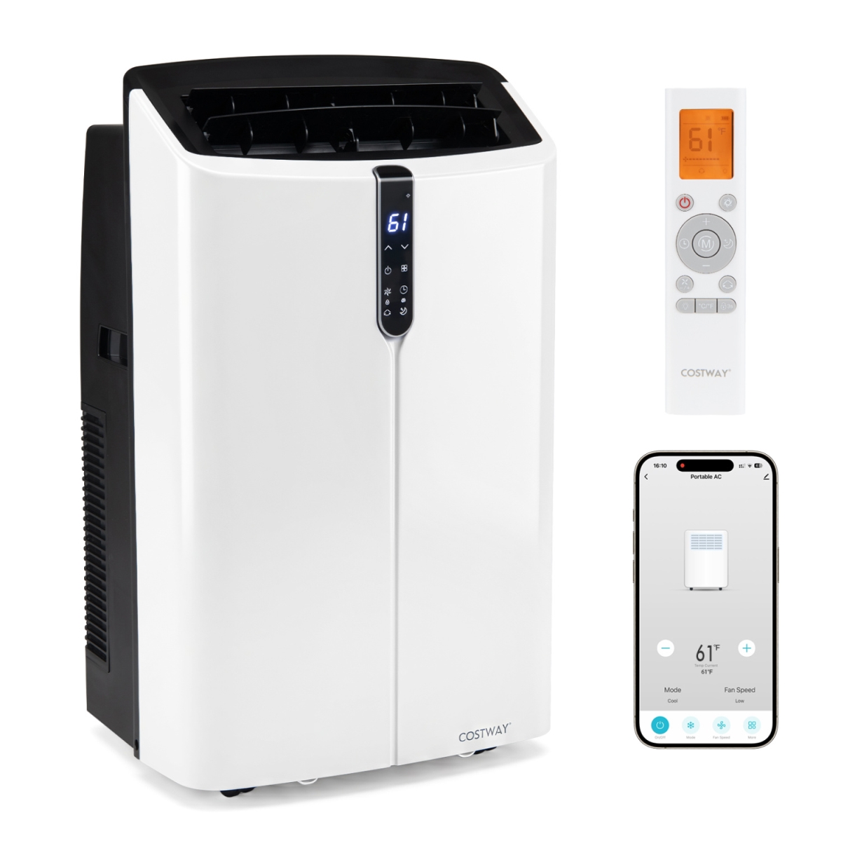 FP11190US-BK 14000 BTU Smart Portable AC with APP Voice Control 47 DB for Rooms 750 Sq. ft. - Black