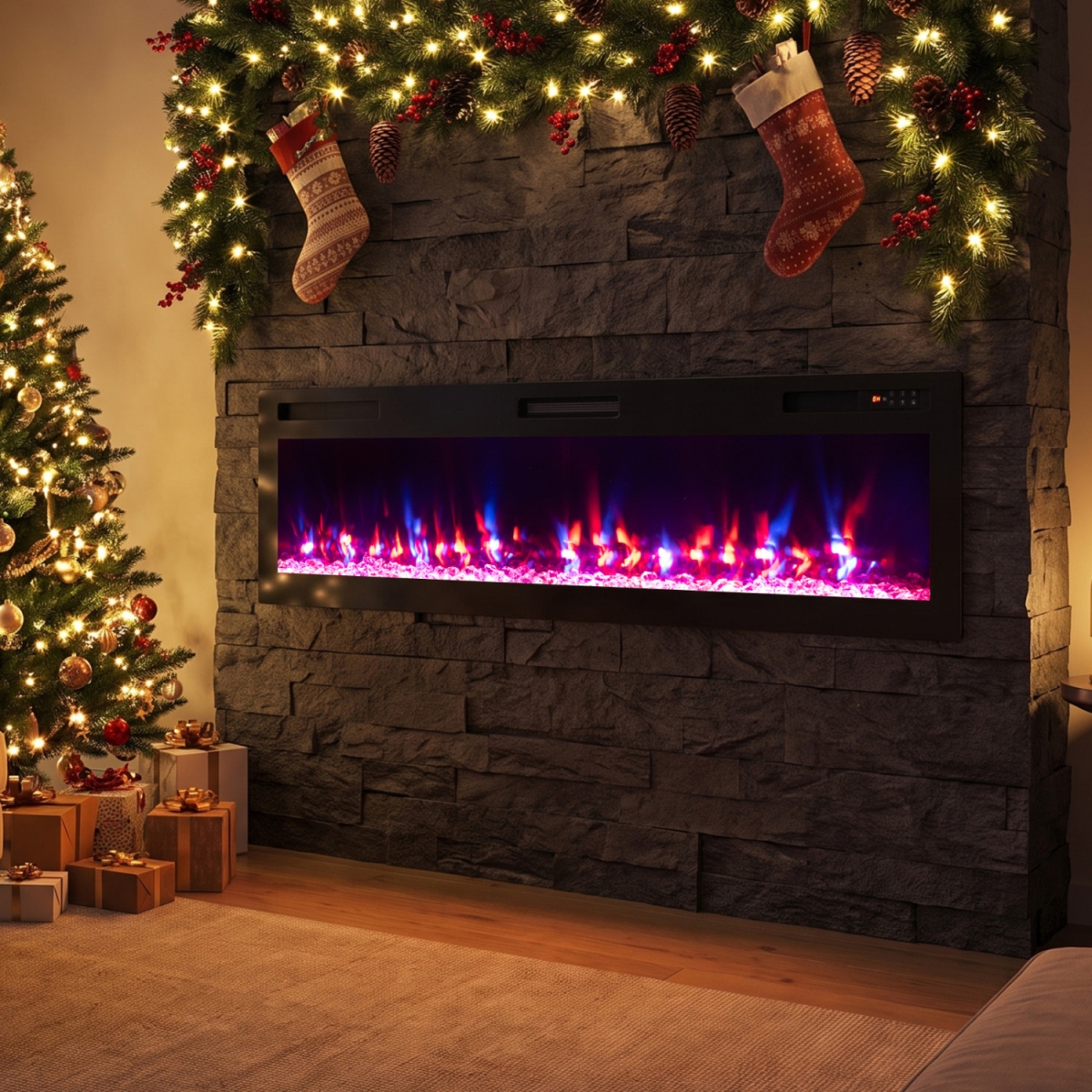 FP11279US-72 72 in. Smart Wi-Fi Electric Fireplace with Recessed & Wall Mounted