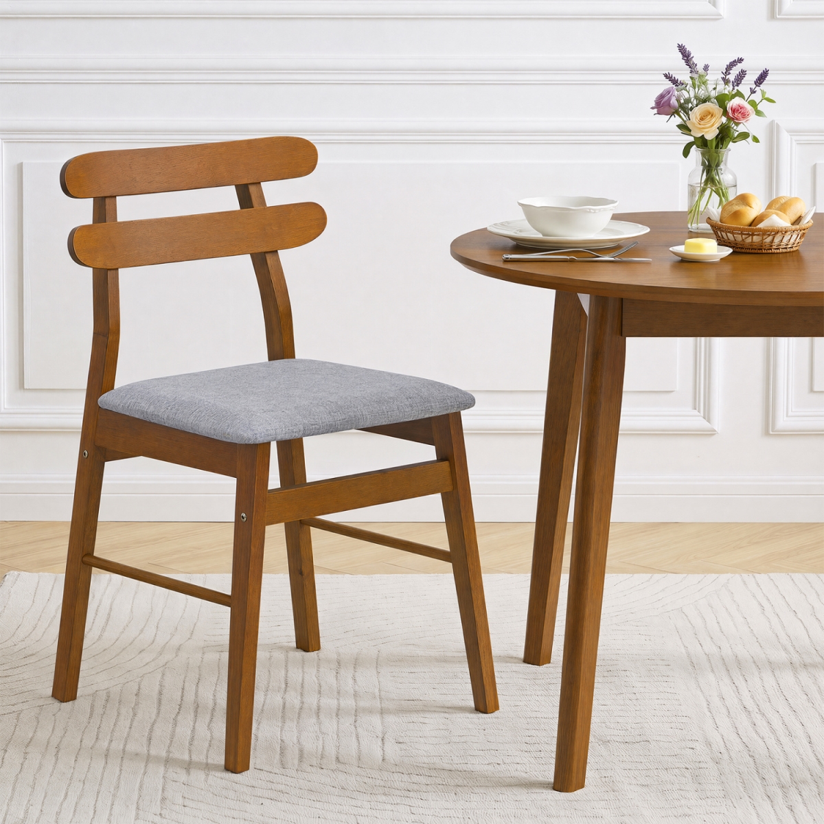 KC59705WN-2 Upholstered Dining Chairs with Padded Seat & Solid Wood Legs - Walnut - Set of 2