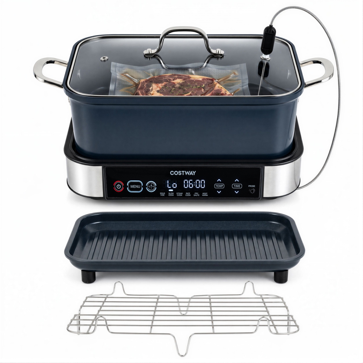 ES10643US 6-in-1 Programmable Slow Cooker with Keep Warm Functions & Adjustable Timer Control - Black