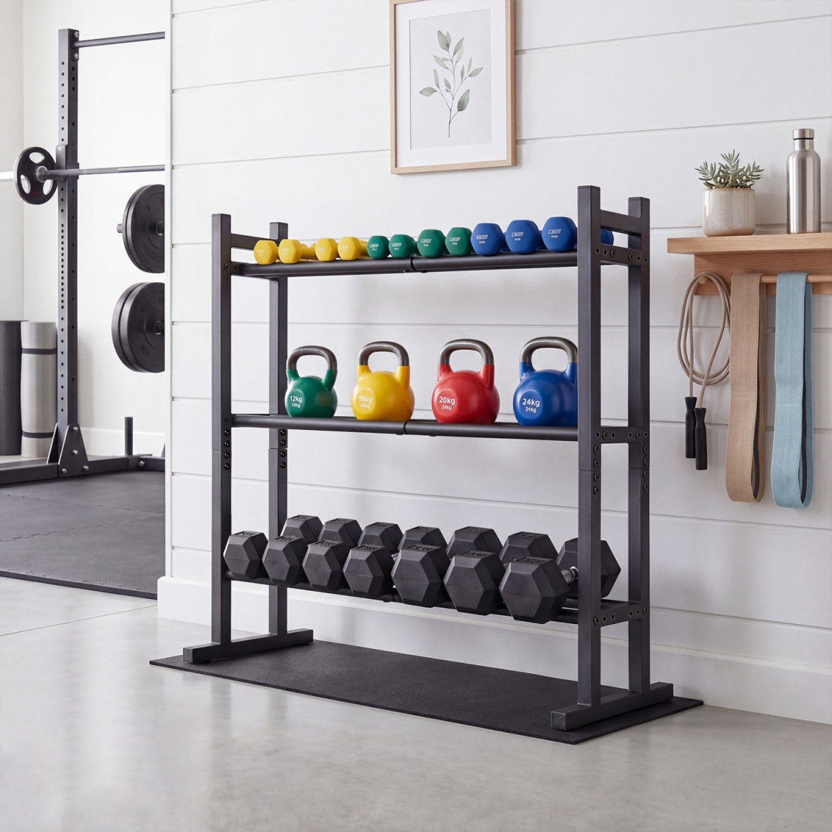 FH10218TD-DK 3-Tier Dumbbell Rack 529 lbs Capacity Heavy-Duty Adjustable Weight Rack Stand - Black