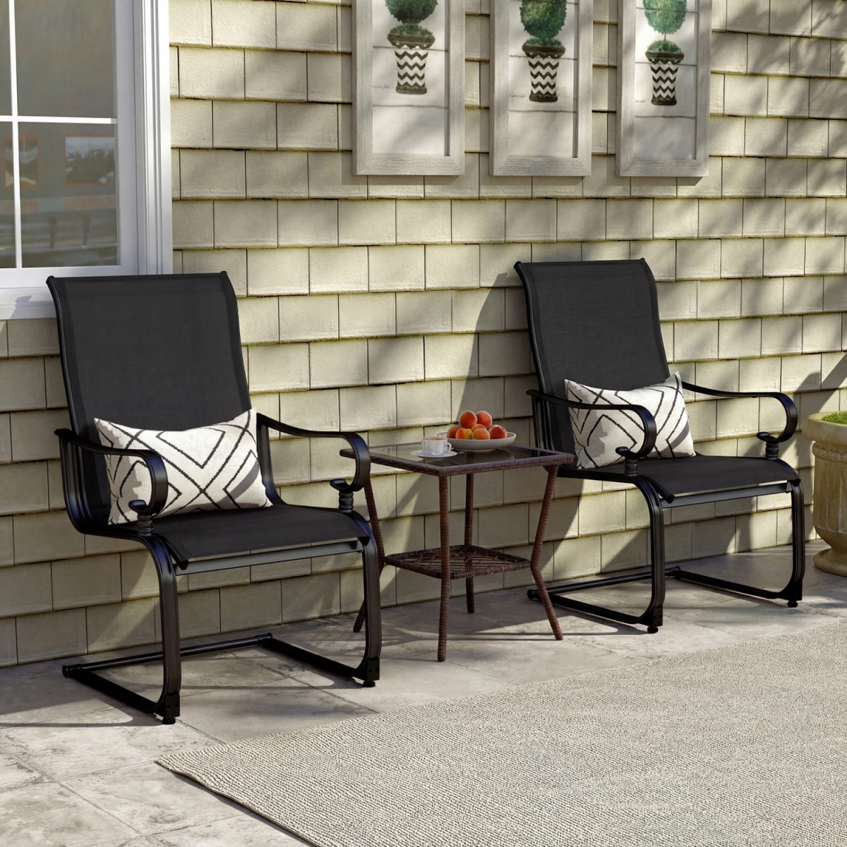 NP11995DK-2 Patio Chairs with Quick-Drying & Breathable Fabric for Backyard - Black - Set of 2