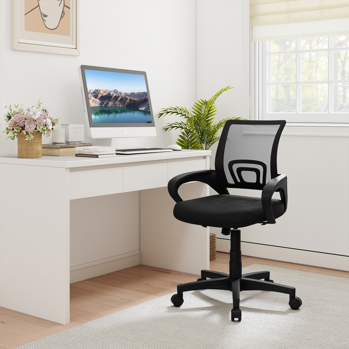 CB11051DK Mid-Back Mesh Office Chair Ergonomic Computer Chair with Lumbar Support - Black