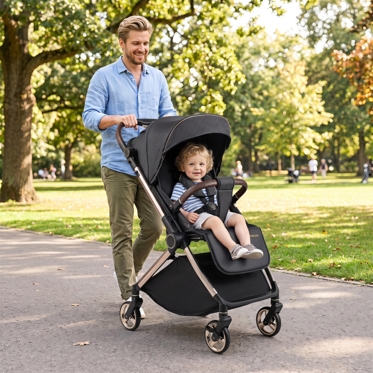 BC10355BK Foldable Baby Stroller with Reversible Handle - Black