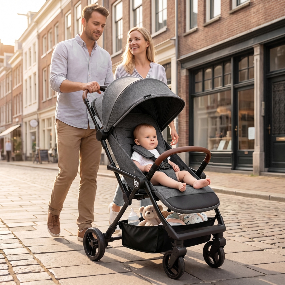 BC10362HS Lightweight Baby Stroller with One-Hand Folding & Adjustable Canopy for Toddlers - Gray
