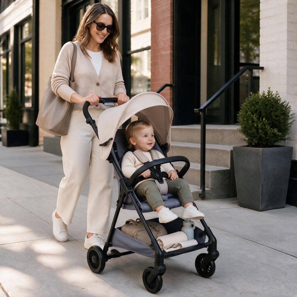 BC10364MS Lightweight Travel Stroller with Canopy & Under-Seat Basket for Baby & Toddler - Beige