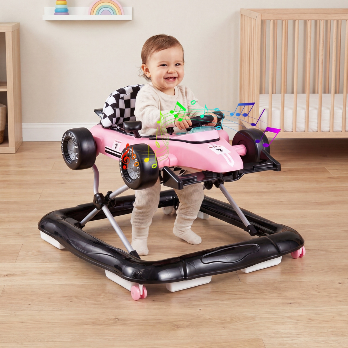 BC10273PI 4-in-1 Baby Push Walker Activity Center Height Adjustable with Music Box - Pink