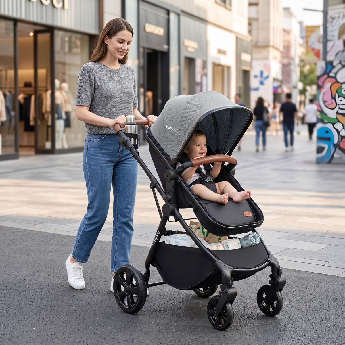 BC10331US-GR 2-in-1 Convertible Baby Stroller with Car Seat Adapters - Gray
